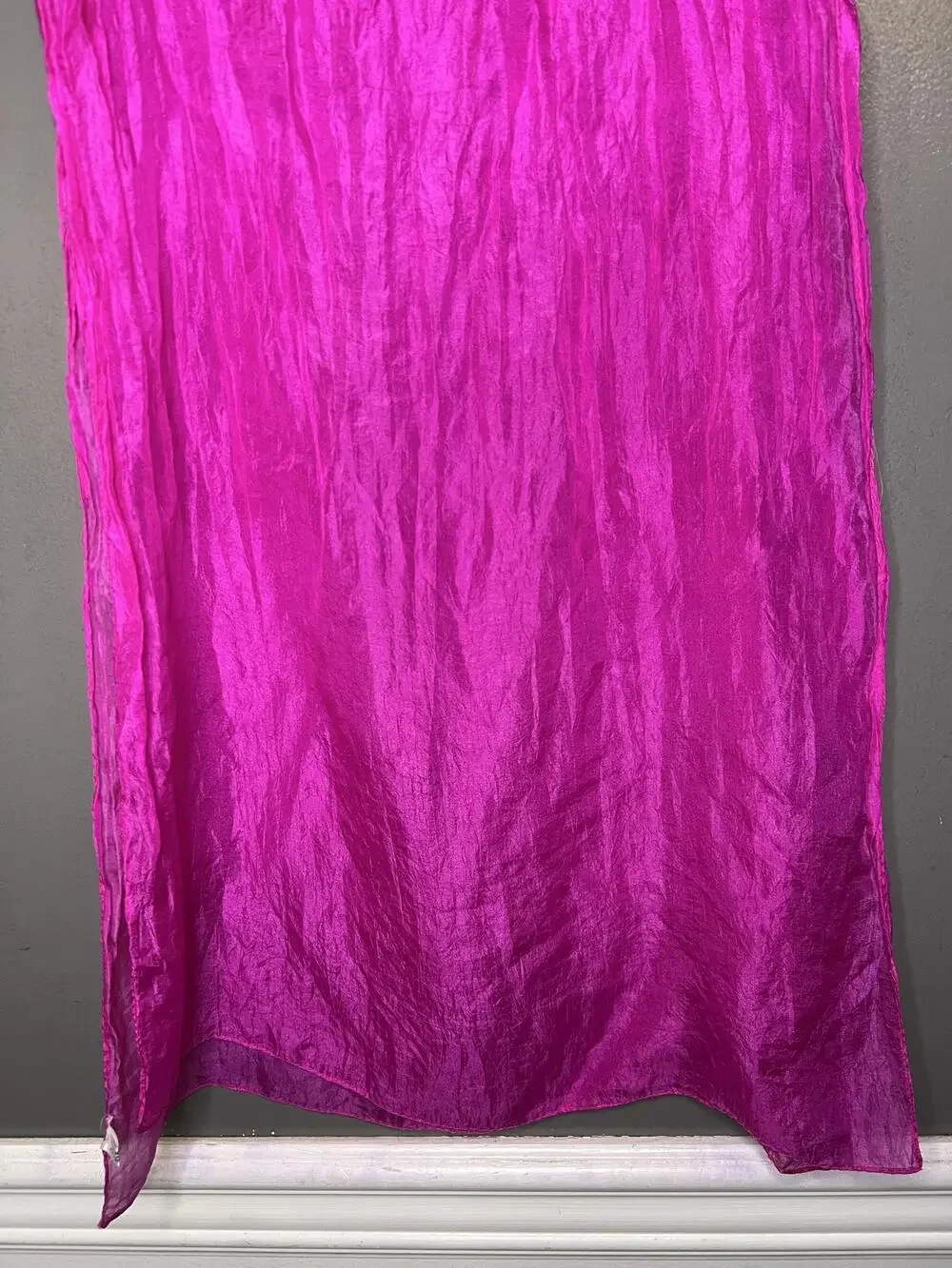 Pink Silk Scarf Womens One Size Sheer Crinkle Chiffon Rectangle Wrap Shawl India